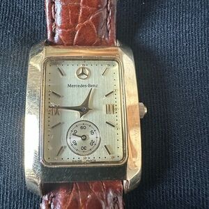 Mercedes-Benz Gold Watch with Brown Leather Strap Vinatge
